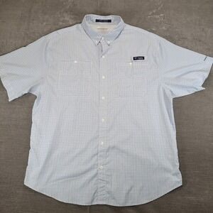 Columbia Super Tamiami Short Sleeve Plaid Fishing Shirt‎ Mens XL Tall Blue White